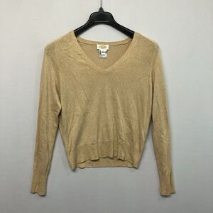 Vintage Talbots Women V-Neck Sparkle Top Blouse Shirt Size Large Gold M184 -28